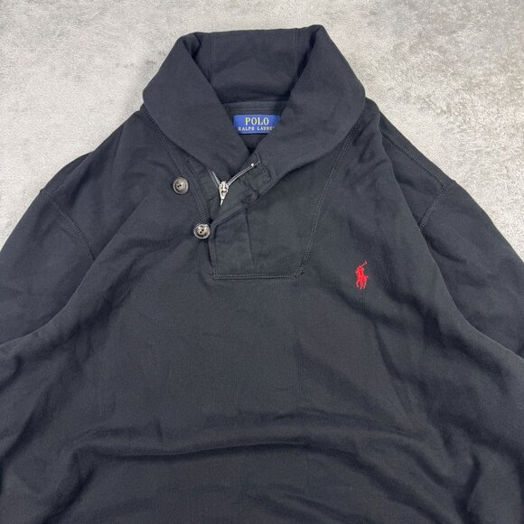 Polo Ralph Lauren Mens Sz L Shawl Collar Sweatshirt Pullover Black Red Pony Logo - Picture 4 of 7